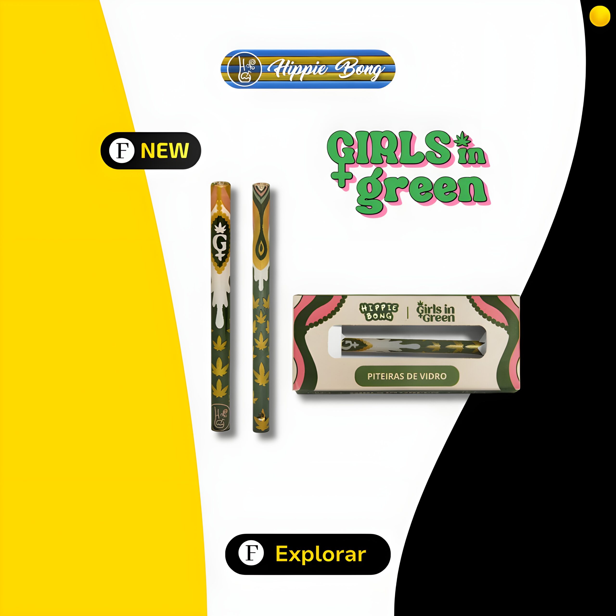 Piteira-de-vidro-Girls-in-green-collab-Hippie-Bong